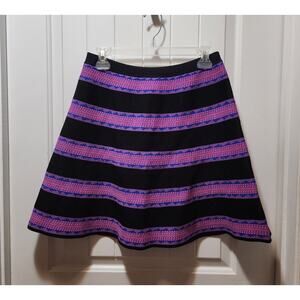 Miami Fit and Flare Vintage A Line Printed Skirt Black Pink Print Stretch Size L